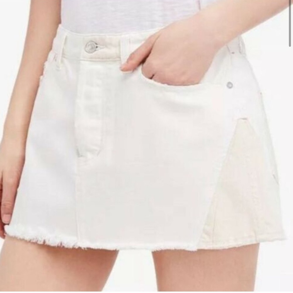 We The Free People Two Toned Patched Up White Cream Raw Hem Denim Skirt 29